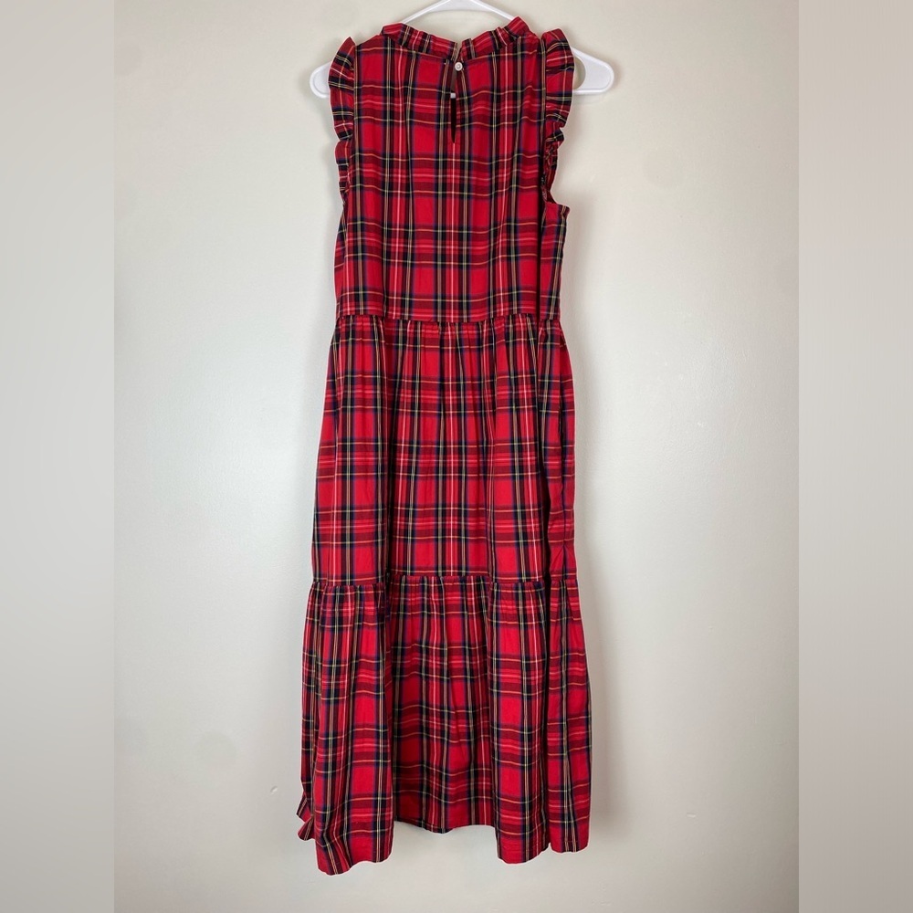 J CREW Classic Red Tartan Plaid Tiered Ruffle Midi Dress size 8 - Picture 4 of 11